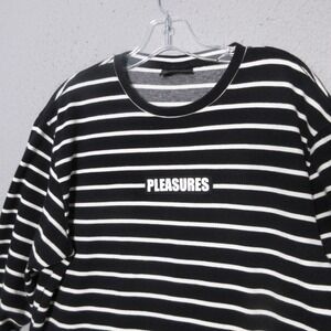 Pleasures Shirt Medium Black Stripe Logo Streetwear Into The Vortex Skater Indie